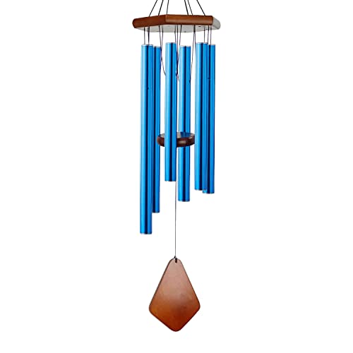 Memorial Wind Chimes Outdoor Deep Tone, Wind Chime for Outside, Sympathy Wind-Chime Personalized with 6 Tuned Tubes, Elegant Chime for Garden Patio Balcony and Home - color: Blue, size: 30"