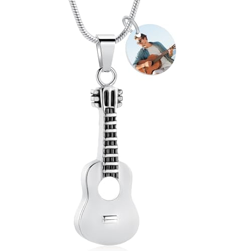 Oinsi Guitar Urn Necklace for Ashes Cremation Pendants Jewelry Ashes Holder Memorial Urn Necklace Cremation Jewelry for Human with Filling Kits - color: A-Custom-Image