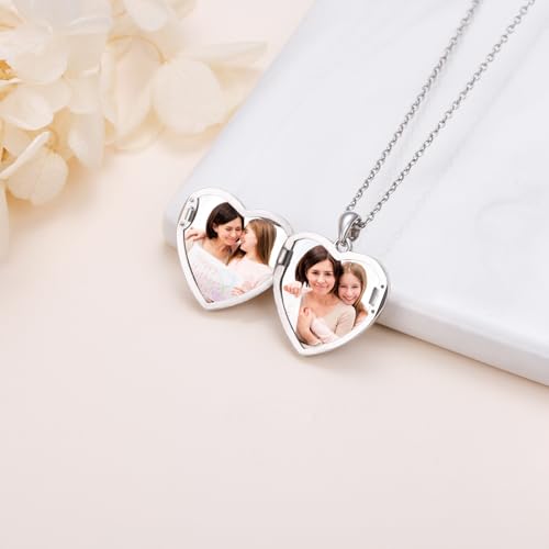 DAOCHONG Heart Locket Necklace Photo Memory Jewelry for Women | Sterling Silver Cremation Pendant | Holds 2 Photos | Keepsake for Women Mom Grandma Daughter | Memorial for Loved Ones & Pets - style: Mother and Daughter Photo Locket