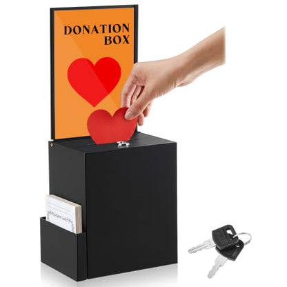 Metal Donation Box for Fundraising,Card Pocket,Black - color: Black, style: Card Pocket