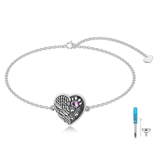 Urn Bracelet for Ashes 925 Sterling Silver Heart Cremation Bracelet Memorial Keepsake Jewelry Gifts for Women - color: 04-Paw Urn Bracelet
