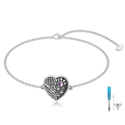 Urn Bracelet for Ashes 925 Sterling Silver Heart Cremation Bracelet Memorial Keepsake Jewelry Gifts for Women - color: 04-Paw Urn Bracelet