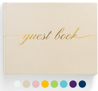 Elegant Wedding Guest Book - Perfect for Wedding Receptions, Baby Showers, Birthdays and Special Events - Polaroid Guest Book with 110 Lined Pages for Sign-in and Photos -Hardcover (Beige) - color: Beige