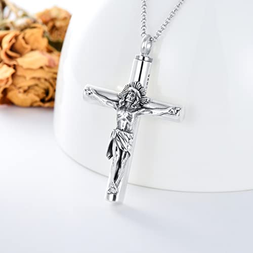 SOULMEET Cremation Jewelry for Ashes, Sterling Silver Urn Necklace for Ashes Women Men, Cherish Memories Cremation Jewelry to Keep Someone Near to You - color: E3-Oxidation black Cross