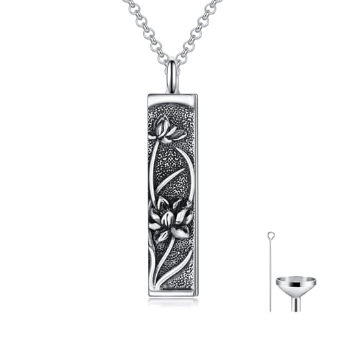 Rose & Daisy Urn Necklace - Sterling Silver Cremation Keepsake Memorial Jewelry - style: Lotus Urn Necklace