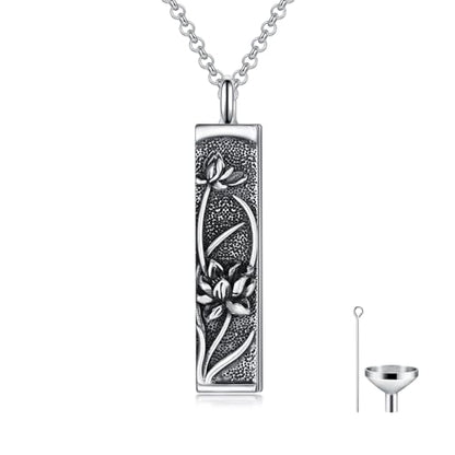 Rose & Daisy Urn Necklace - Sterling Silver Cremation Keepsake Memorial Jewelry - style: Lotus Urn Necklace