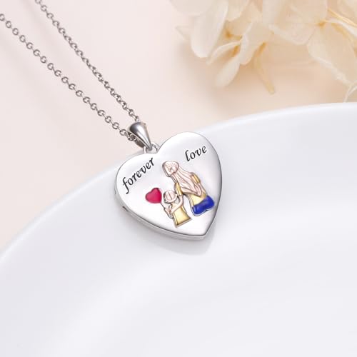 DAOCHONG Heart Locket Necklace Photo Memory Jewelry for Women | Sterling Silver Cremation Pendant | Holds 2 Photos | Keepsake for Women Mom Grandma Daughter | Memorial for Loved Ones & Pets - style: Mother and Daughter Photo Locket
