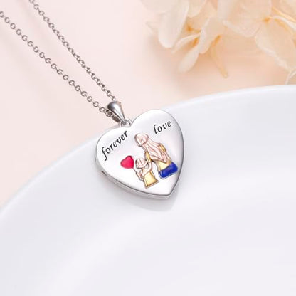 DAOCHONG Heart Locket Necklace Photo Memory Jewelry for Women | Sterling Silver Cremation Pendant | Holds 2 Photos | Keepsake for Women Mom Grandma Daughter | Memorial for Loved Ones & Pets - style: Mother and Daughter Photo Locket