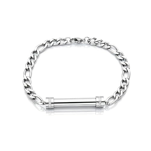 Stainless Steel Cremation Urn Bracelet for Ashes - Cylinder Memorial Jewelry with Cubic Zirconia Diamonds, Waterproof Keepsake for Loss Loved Ones - color: Silver
