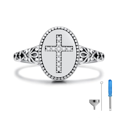 925 Sterling Silver Cross Cremation Ring for Ashes Memorial Urn Ring Christian Cross Memorial Jewelry Sympathy Remembrance Gift