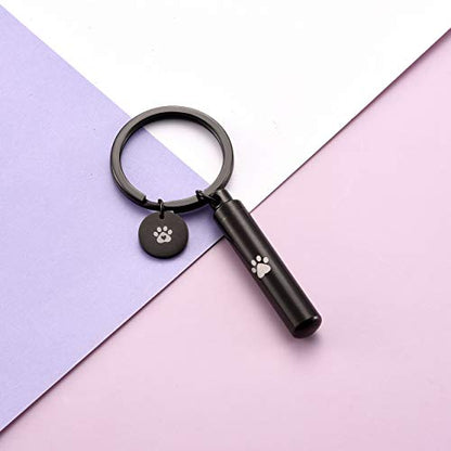 Personalized Master Free Engraving Custom Pet Dog Paw Cylinder Cremation Urn Keychain Keepsake Memorial Ashes Jewelry Black - color: Black(non-engraving)