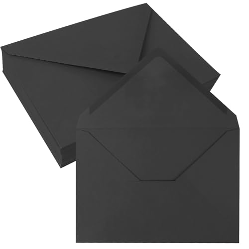 50 Pack 4x6 Envelopes, Black A4 Gummed Envelopes | 4.3"X6.3" Fits 4x6 Cards, 100 lb/150 gsm Paper, Moisture-Seal, Smooth Printing, for Invitations, Photos, Crafts & More - color: Black, size: 4x6