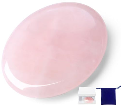 Thumb Worry Stone Rose Quartz Crystals Pink Healing Stones Palm Natural Mental Health Stress Relief Depression Gemstones Reiki Trinket Anxiety Relief Items Mother's Day Gifts for Women - color: Pink-rose Quartz