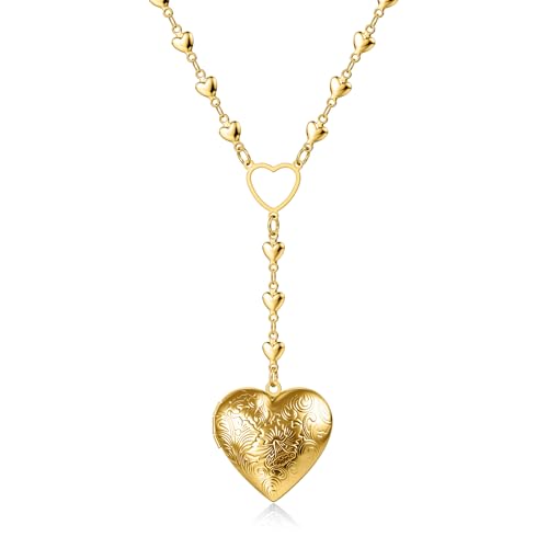 Personalized Heart Locket Necklace for Women Stainless Steel- Heart Necklace - color: Gold-D