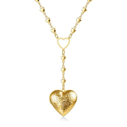 Personalized Heart Locket Necklace for Women Stainless Steel- Heart Necklace - color: Gold-D