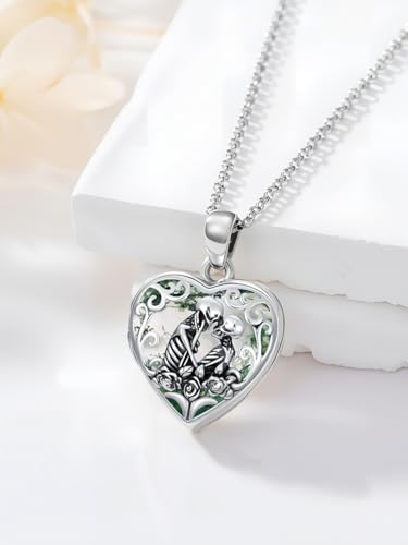 Personalized Heart Locket Necklace That Holds Pictures 925 Sterling Silver Custom Photo Lockets Necklaces Jewelry Gifts for Family Women Lover - color: Skull-Moss Agate, style: Locket Only