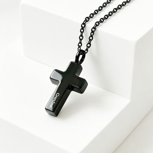 Cross Urn Necklace for Ashes for Men Women Cremation Jewelry Urns Locket Pendant Ashes Holder Memorial Jewelry-Always in My Heart - color: Always in My Heart,Black Grandma