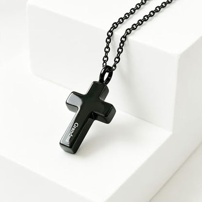 Cross Urn Necklace for Ashes for Men Women Cremation Jewelry Urns Locket Pendant Ashes Holder Memorial Jewelry-Always in My Heart - color: Always in My Heart,Black Grandma