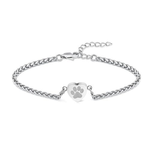 zeqingjw Cremation Heart Urn Bracelet for Pets Ashes Pet Paw Print Bangle for Dog Cat Ashes Stainless Steel Memorial Keepsake Urn Jewelry - color: Silver
