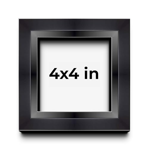4x4 Inch Shadow Box Black Beveled Display Frame | 1.5 Inches Deep | 1 Inch Wide Moulding | Includes Shatter Resistant Acrylic Plexiglas, Acid-Free Backing and Hanging Hardware - size: 4x4