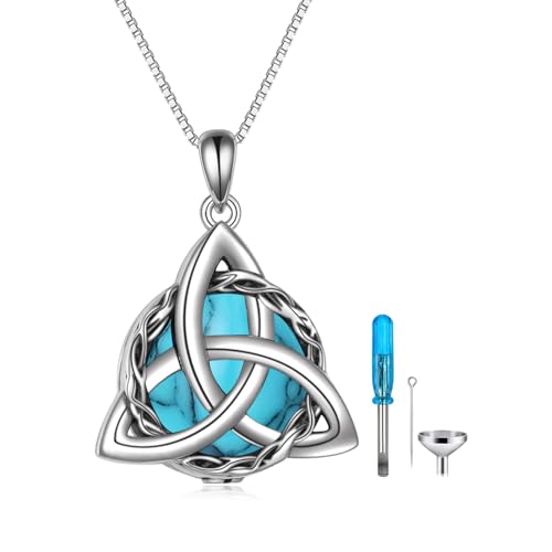 WINNICACA Celtic Knot Necklace 925 Sterling Silver Celtic Pendant Irish Urn Necklace Jewelry Birthday Anniversary Valentine's Day Gifts for Her Women Wife Girlfriend Daughter - style: 2-Celtic Knot Urn Necklace(Turquoise)