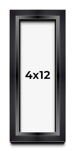 4x12 Shadow Box Black Beveled Display Frame | 1.5 Inches Deep | 1 Inch Wide Moulding | Includes Shatter Resistant Acrylic Plexiglas, Acid-Free Backing and Hanging Hardware - size: 4x12