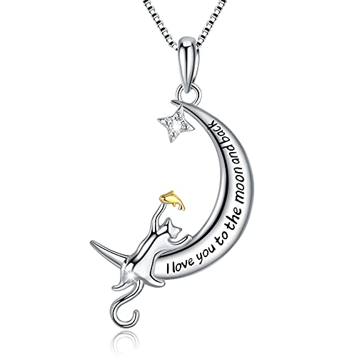 Sterling Silver Cat Necklace Jewelry Memorial Gifts for Cat Lovers | Cat Pendant Necklace ，Cute Dainty Animal Remembrance Jewelry Birthday Gifts for Cat Mom Her Women - style: I love you to the moon and back 1