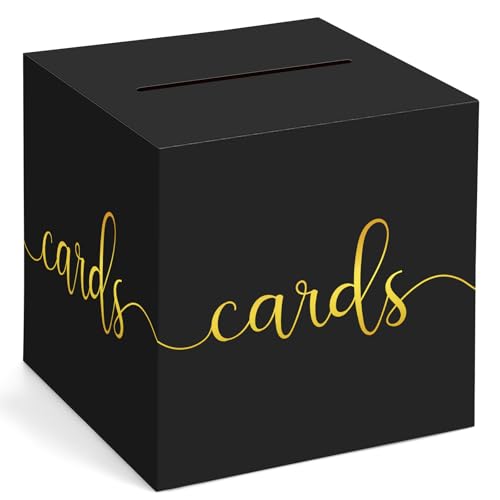 Adecortalk Black Card Box Money Box Holder for Wedding Party Reception Birthday Baby Shower Bridal Shower Raffle Ticket Anniversary Graduation Table Centerpiece Decorations, 9'' - color: Black Card