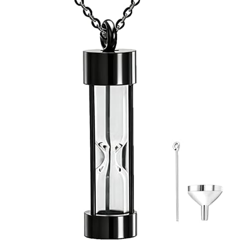 Hourglass Necklace and Urn Pendant Jewelry for Ashes Cremation Necklace for Men and Women Cat or Human Urns Vial Kit Black Memorial Necklaces for Ashes