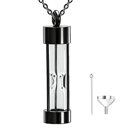 Hourglass Necklace and Urn Pendant Jewelry for Ashes Cremation Necklace for Men and Women Cat or Human Urns Vial Kit Black Memorial Necklaces for Ashes