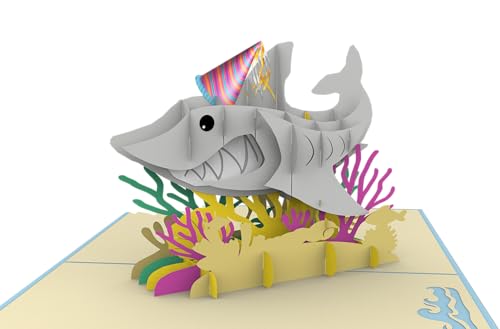 iGifts And Cards Ocean Adventure Shark 3D Pop-Up Card Jawsome Birthday 6x8 | Friend, Dad, Lifeguard, Shark Lover, Beach Lover, Funny Bday Greeting, Aquatic Party Theme, Underwater Scene, With Notecard - color: Shark Birthday