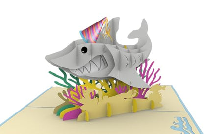 iGifts And Cards Ocean Adventure Shark 3D Pop-Up Card Jawsome Birthday 6x8 | Friend, Dad, Lifeguard, Shark Lover, Beach Lover, Funny Bday Greeting, Aquatic Party Theme, Underwater Scene, With Notecard - color: Shark Birthday