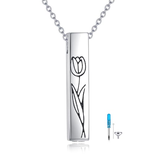 Urn Necklace for Ashes 925 Sterling Silver Cremation Jewelry | Necklaces for Ashes of Loved Ones, Keepsake Necklace for Ashes, Ash Pendants Memorial Jewelry for Women and Men - color: Tulip