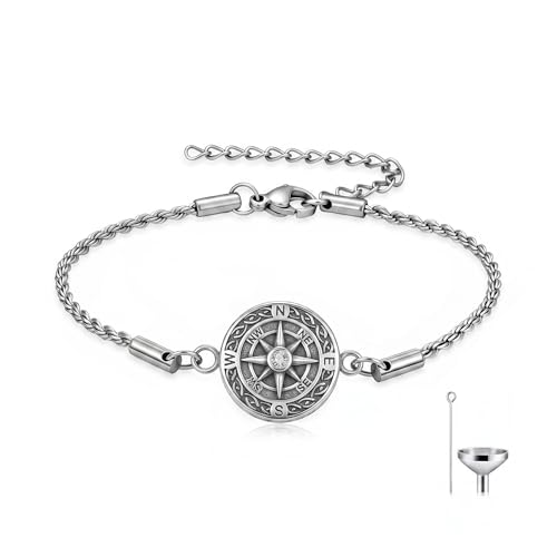 Urn Bracelet For Ashes Cremation Jewelry For Ashes Keepsake Pendant Locket Memorial Jewelry Bereavement Keepsake Gifts for Loss of a Loved One - color: Compass