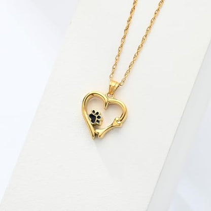 Pet Cremation Jewelry for Ashes Paw Print Pet Heart Urn Necklace Memorial Keepsake Jewelry for Pet/Dog's/Cat's Ashes Pendant - color: Gold