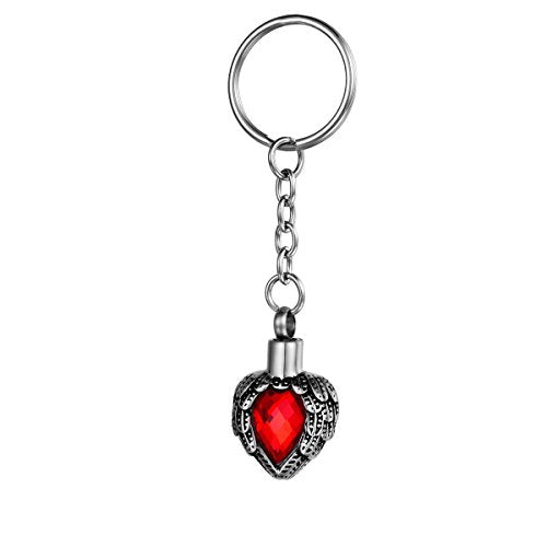 Stainless Steel Memorial Keepsake for Ashes Red Stone Cremation Jewelry Urn Keychain - color: Red