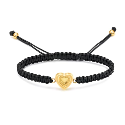 Urn Bracelet for Ashes Glass Heart Cremation Bracelet Stainless Steel Urn Bracelet for Ashes Manmade Braided Adjustable Rope Keepsake Memorial for Jewelry for Women Men - color: gold