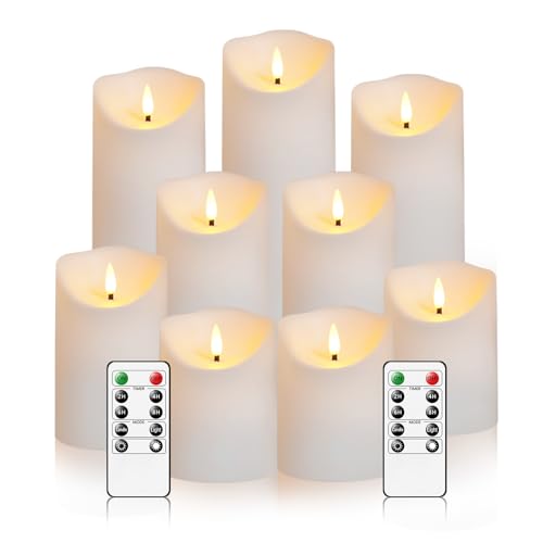 Nimiko Flameless Candles with Remote, Battery Operated Flickering Flameless Candles, LED Candles with Timer 2/4/6/8H, with Realistic LED Candles Set of 9 (D3 x H 3" 4" 5" 6" 7") (White) - color: White