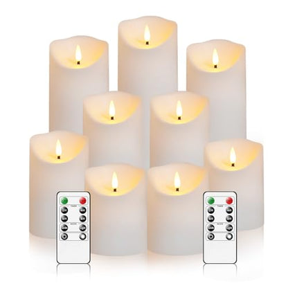 Nimiko Flameless Candles with Remote, Battery Operated Flickering Flameless Candles, LED Candles with Timer 2/4/6/8H, with Realistic LED Candles Set of 9 (D3 x H 3" 4" 5" 6" 7") (White) - color: White