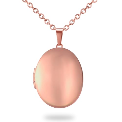 PHOCKSIN Personalized Locket Necklace for Women Photo Necklace with Customized Picture Birth Flower Birthstone Customizable Birthday Gifts - color: #22 Oval Rose Gold