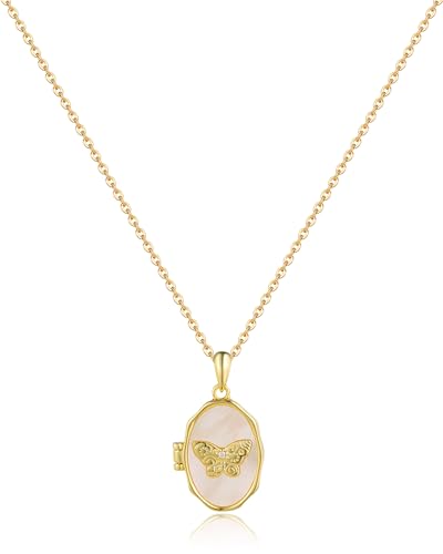 YOUFENG Love Heart Flower Locket Necklace that Holds Pictures Photo Locket Birthday Gifts - style: Oval Butterfly Locket