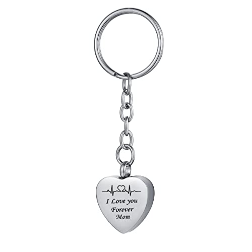 COCO Park I Love You Forever Heartbeat Stainless Steel Memorial Keepsake Keychain for Ashes Cremation Jewelry Urn Pendant Mom - color: Mom