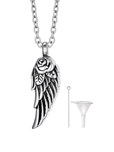 Richsteel Urn Necklaces for Ashes for Women Men Cremation Pendant | Necklace for Ashes Stainless Steel Memorial Jewelry - color: 04-Steel Angel Wing
