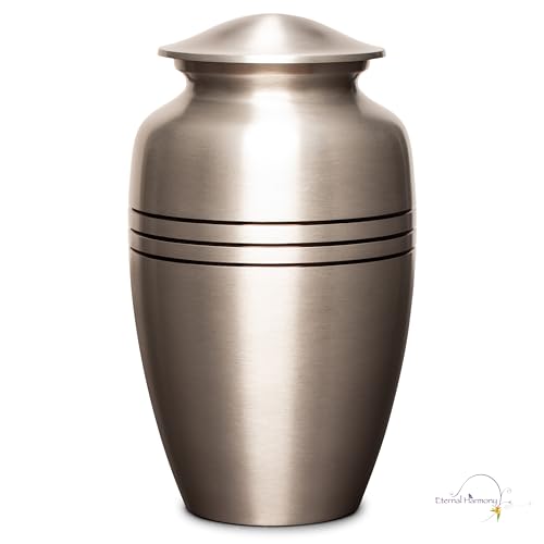 Eternal Harmony Large Urn for Ashes, Adult Male & Female Cremation Vase for Human Ashes, Secure Seal & Velvet Bag, Funeral Vase for Men & Women Up to 200 lbs, 7x11” (Large, Silver)