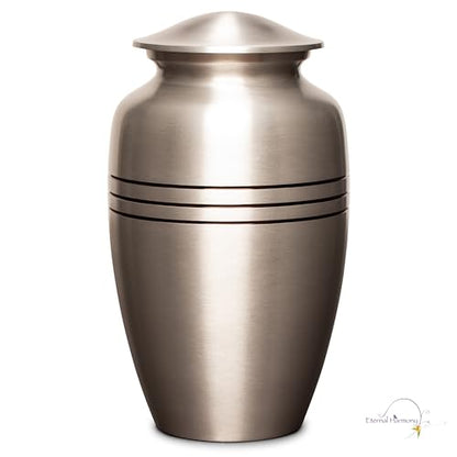 Eternal Harmony Large Urn for Ashes, Adult Male & Female Cremation Vase for Human Ashes, Secure Seal & Velvet Bag, Funeral Vase for Men & Women Up to 200 lbs, 7x11” (Large, Silver)