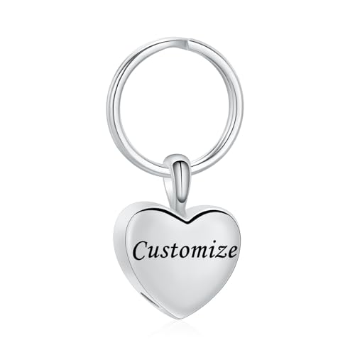 Heart Urn Keychain for Ashes for Women Men Memorial Jewelry of Loved One | cremation jewelry,holds pet & human ashes,stainless steel,memorial gift,memorial keychain,engraved,urn keychain for loved one - color: Customize