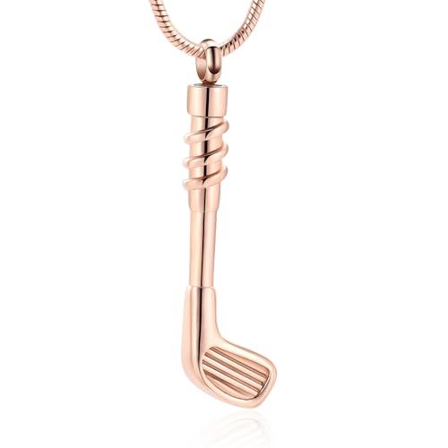 Golf Clubs Urn Necklace for Ashes Sport Cremation Jewelry Stainless Steel Memorial Necklaces Ash Holder for Human Pets Keepsake Jewelry for Loved Ones with Fill Tool - color: Rose Gold