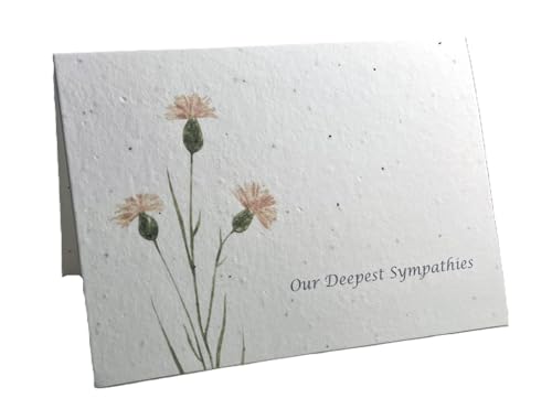 Of The Earth Handmade Paper - Plantable Wildflower Seed Folding Card - Sympathy Designs - 5" x 7" - Set of 3 - w/Recycled Envelopes (Pink Cornflower) - color: Pink Cornflower