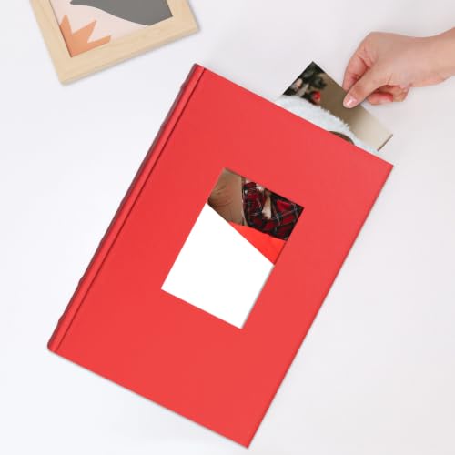 Vienrose Photo Album 4x6 300 Photos PU Leather Cover Red | Memo Area, Personalized Window, Slip-In Pockets, Acid-Free & PVC-Free, Store Wedding Baby Vacation Memories - color: Red