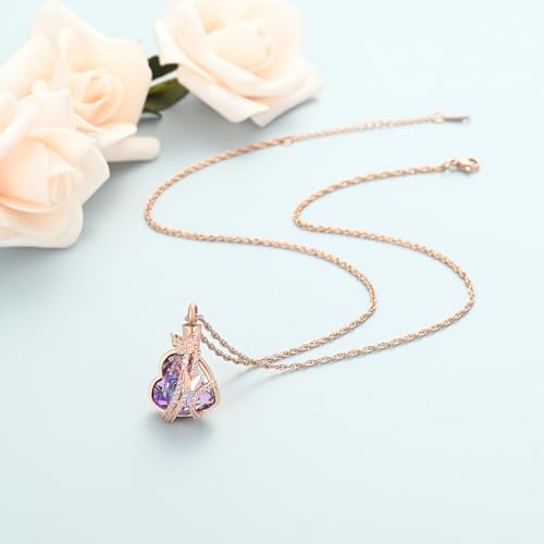 shajwo Butterfly Heart Urn Necklaces Cremation Jewelry for Ashes for Women Men Memorial Human Ashes Pendant - color: Rose Gold-Purple